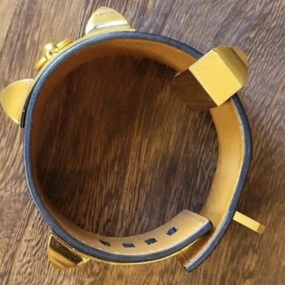 Hermés Collier de Chien Yellow Gold Plated Studded Leather Adjustable Bracelet - Picture 6 of 15